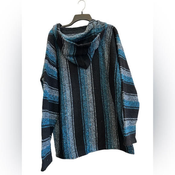 Artesanías Mexican Baja Hoodie Blue Black Striped XL - Picture 2 of 3